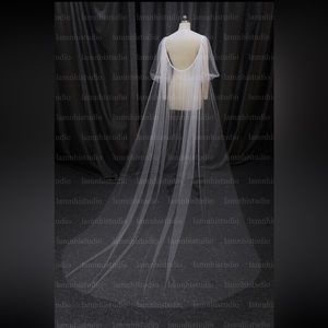 Wedding Cape with Pearls and Puff Sleeve